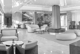 Modern accessible lobby interior with open seating area